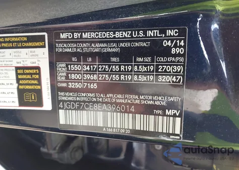 2014 Mercedes-Benz Gl 450 4Matic z USA, uszkodzony, nr VIN 4JGDF7CE8EA396014